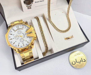 ست ساعت مردانه دیزل شاخدار غول دستبند گردنبند استیل رنگثابت گارانتی
